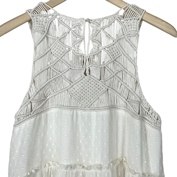 Shyanne Country Cowgirl Tiered Macrame Fringe Sheer Swiss Dot Cream Dress Size M - Picture 4 of 12